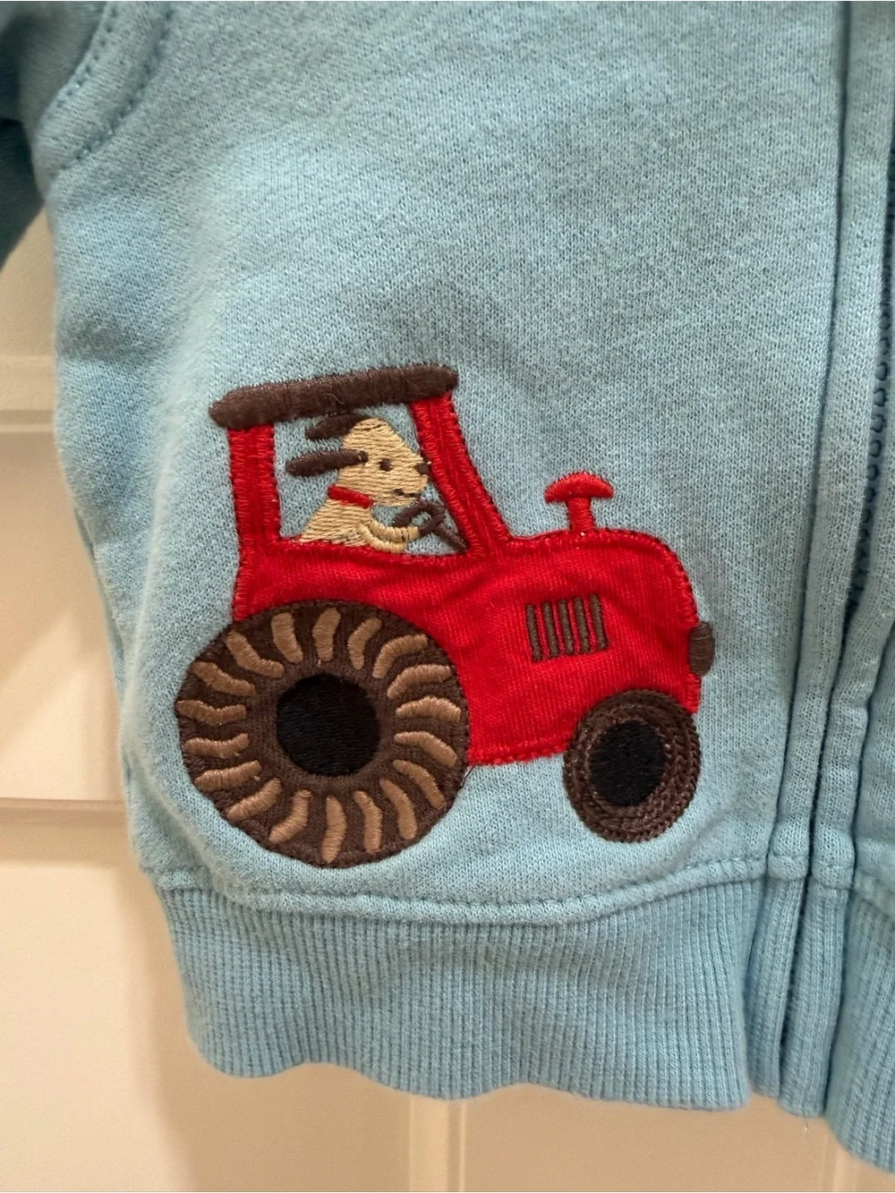 Gymboree Baby Blue Tractor Puppy Zip Hoodie 0-3 Months Farm Embroidered